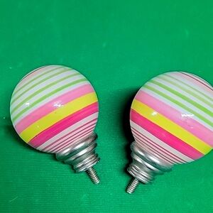 Pottery Barn Kids StripedFinials Pink W/Brushed Nickel - Set of Two (2)